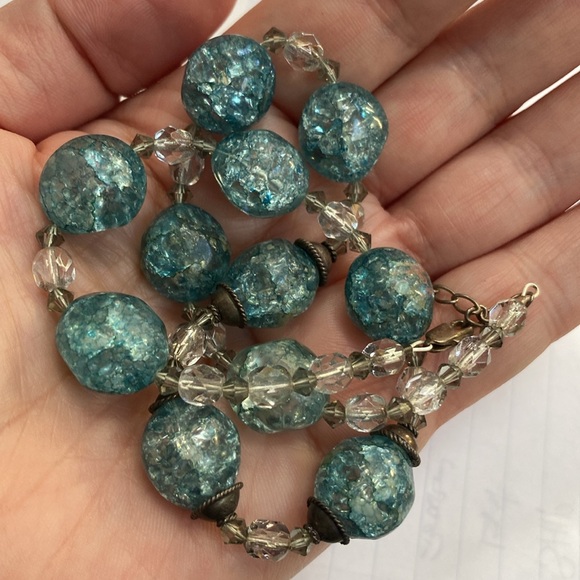 Turquoise Blue Crackle Beads Vintage Necklace 50s 60s - Picture 8 of 10